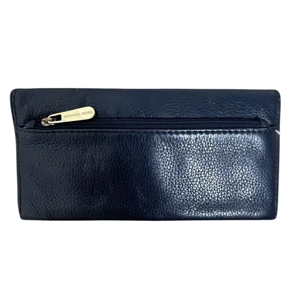 Michael Kors Blue Leather Wallet Slim Small Snap Closure